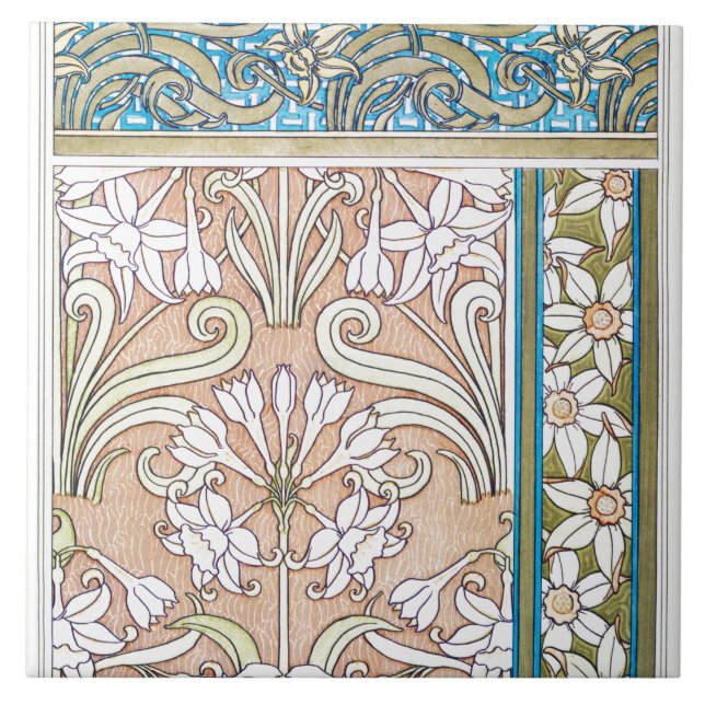 Carreau Art nouveau jonquille Verneui textile floral art (Devant)