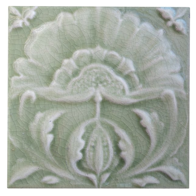 Carreau Art nouveau jugendstil tuile de fleurs gris vert (Devant)