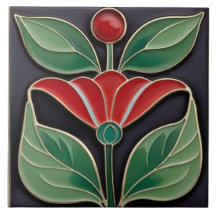 Art Nouveau Moderne Faux Relief Gras Fleur Rouge