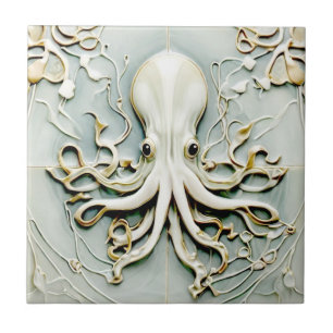 Carreau Art Nouveau Octopus Faux Relief Gold & Mint Pastel