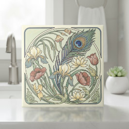 Carreau Art Nouveau plume de paon floral Pat#1 ID1193