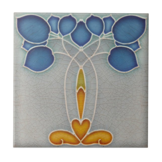 Carreau Art Nouveau Repro Antique Jugendstil Bleu Floral (Devant)