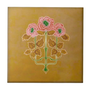 Carreau Art Nouveau Roses sur la reproduction d'antiquités