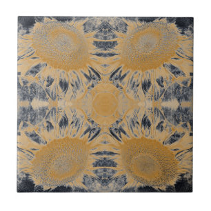 Carreau Art Nouveau Tournesol Or Noir Jaune Floral