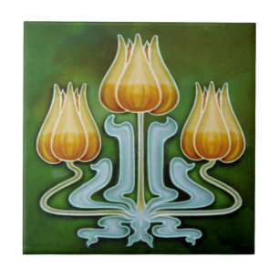 Carreau Art Nouveau Tulip Trio Reproduction antique