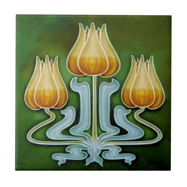 Carreau Art Nouveau Tulip Trio Reproduction antique (Devant)