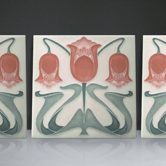 Carreau Art Nouveau Tulipes Rouges Maison Décor Mur (Créateur téléchargé)
