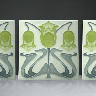 Carreau Art Nouveau Tulipes Vertes Accueil Décor Mur