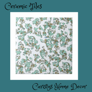 Carreau Art Nouveau Turquoise, Blanc, Taupe