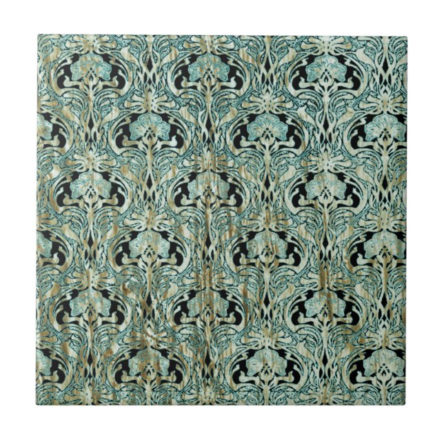 Carreau Art nouveau, turquoise, or, motif, belle époque, c (Devant)