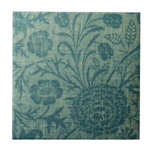 Carreau art Nouveau, turquoise, style William Morris, flor