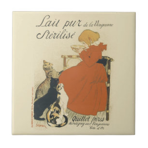 Carreau Art nouveau victorien antique, Fille aux chats de 