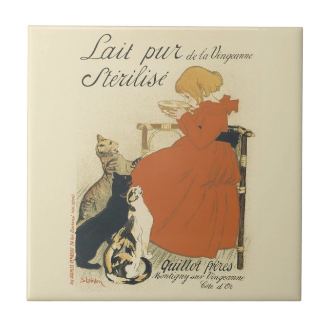 Carreau Art nouveau victorien antique, Fille aux chats de  (Devant)
