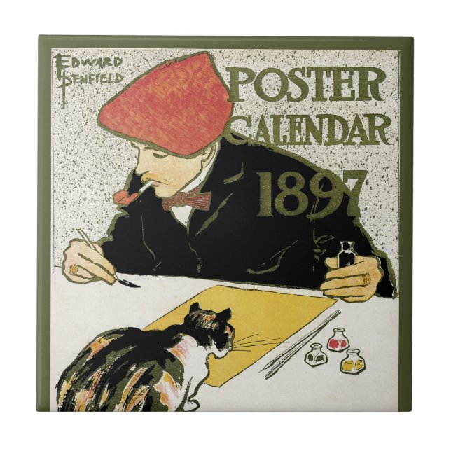 Carreau Art Nouveau vintage, artiste peignant avec son cha (Devant)