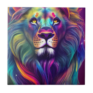 Carreau Art numérique moderne multicolore Lion majestueux