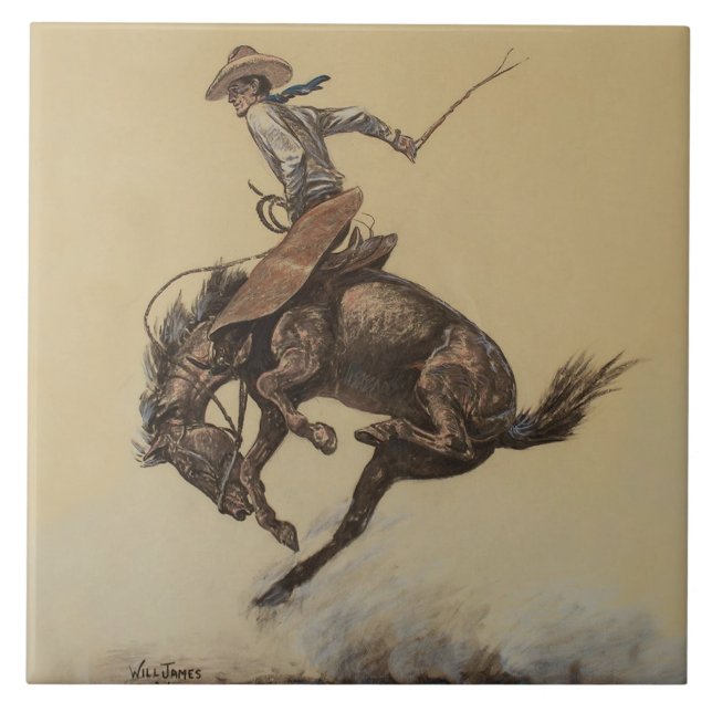 Carreau Art occidental "Bucking Horse" par Will James (Devant)