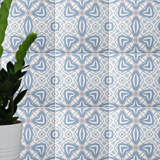 Carreau Art Op Bleu Et Blanc Abstrait Géométrique Moderne (Créateur téléchargé)