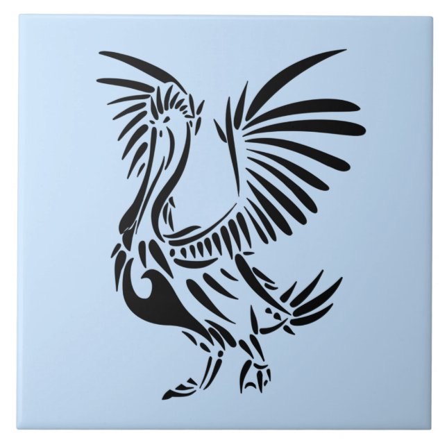 Carreau Art Pélican Tribal sur Bleu (Devant)