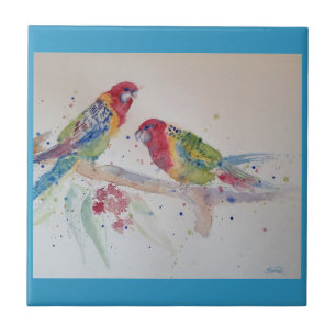 Carreau Art perroquet peinture aquarelle Aqua Turquoise