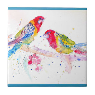 Carreau Art perroquet peinture aquarelle Aqua Turquoise