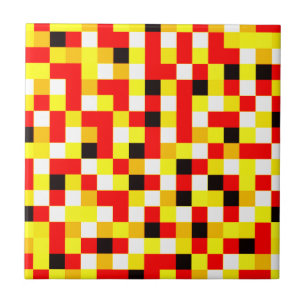Carreau Art Pixel À damiers au hasard - Rouge et Jaune