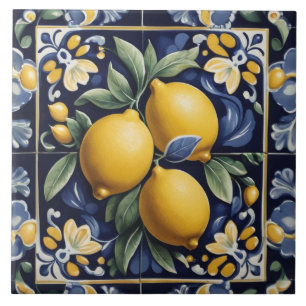 Carreau Art populaire italien au citron bleu foncé
