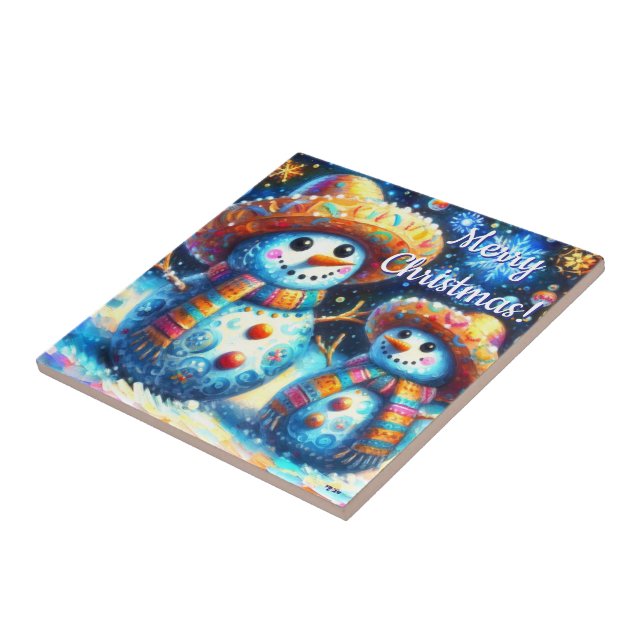 Carreau Art populaire mexicain Snowmen Snowman Snow People (Côté)