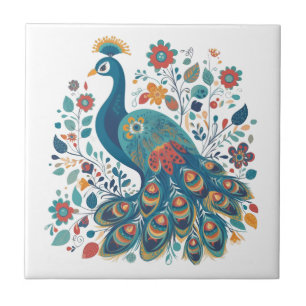 Carreau Art populaire scandinave de Boho Peacock