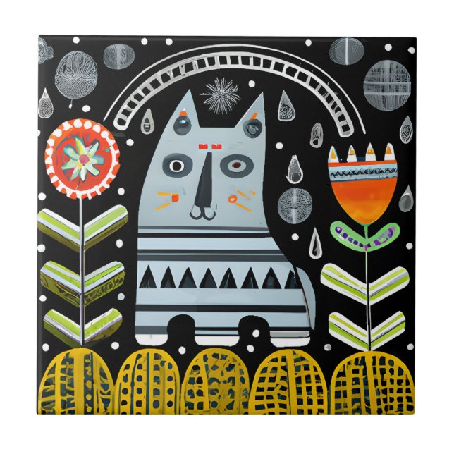 Carreau Art populaire scandinave Jardin des chats (Devant)