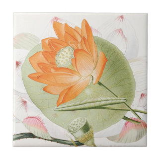 Carreau Art spirituel vintage du lotus nénuphar orange