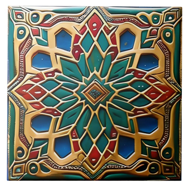 Carreau Art traditionnel de la céramique rouge et verte (Devant)