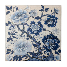 Art traditionnel de la fleur à l'encre bleue de Ch