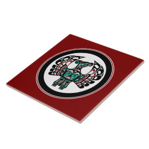 Carreau Art vectoriel oiseau-tonnerre amérindien rouge et 