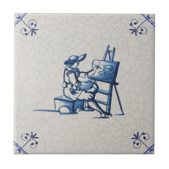 Carreau Artiste hollandais à Easel Hand Peint Repro dans l (Devant)