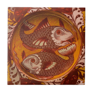 Carreau Arts et Métiers de style William Morris Poisson Ro
