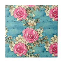 Artsy peint à la main sans couture rose roses bleu