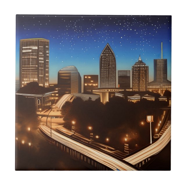 Carreau Atlanta Georgia Skyline Blue Starry Soirée étoilée (Devant)