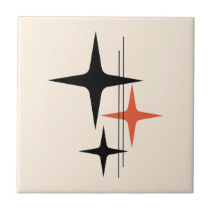 Carreau Atomic Stars Retro Midsiècle Black Orange Cream