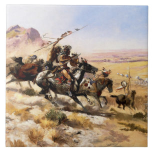 Carreau « Attaque d'un convoi de chariots » par Charles M