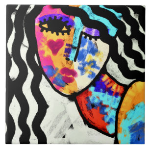 Carreau Attente du portrait numérique Abstrait d'une femme