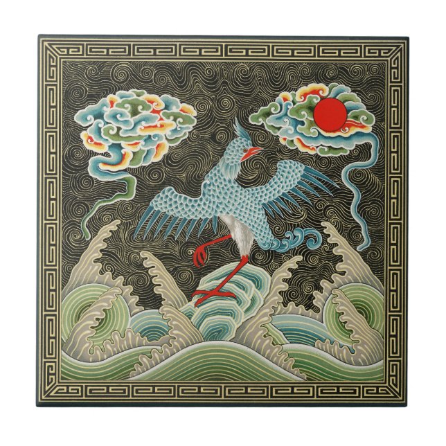 Carreau Auspicious Tide & Phoenix Rising Motif chinois (Devant)