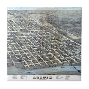 Carreau Austin, Texas Antique Aerial City Carte de 1873