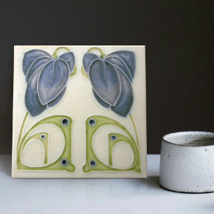 Carreau Authentique Art Nouveau John Barratt Majolica Flor
