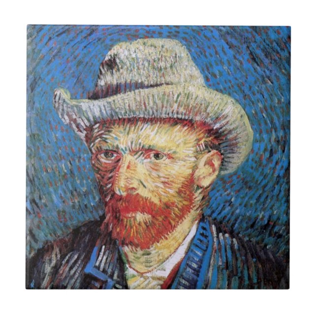 Carreau Autoportrait de Vincent Van Gogh avec chapeau de f (Devant)