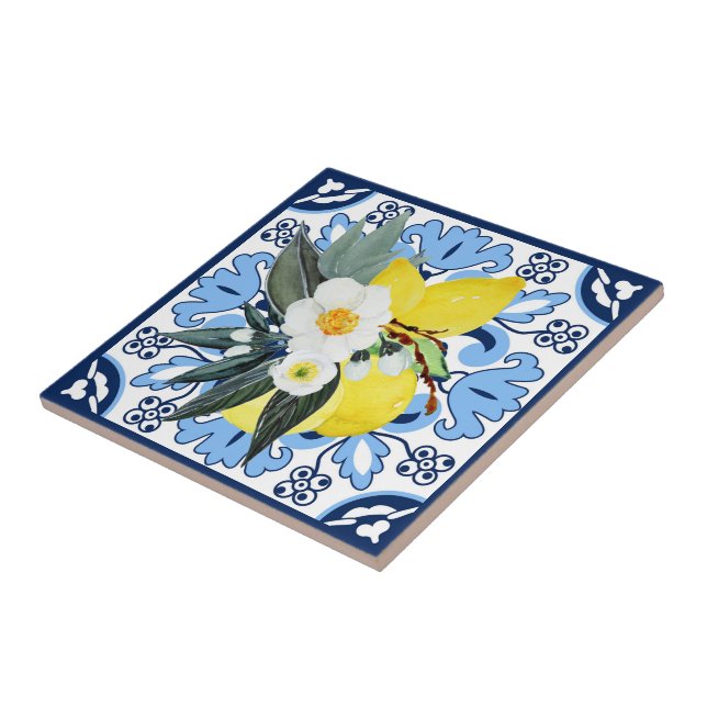 Carreau Avec citrons 💙 azulejos bleu étonnant (Côté)