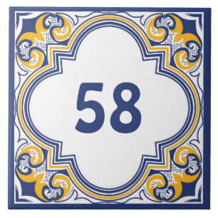 Carreau 💙 💛 avec numéro de maison bleu et jaune Azulejos
