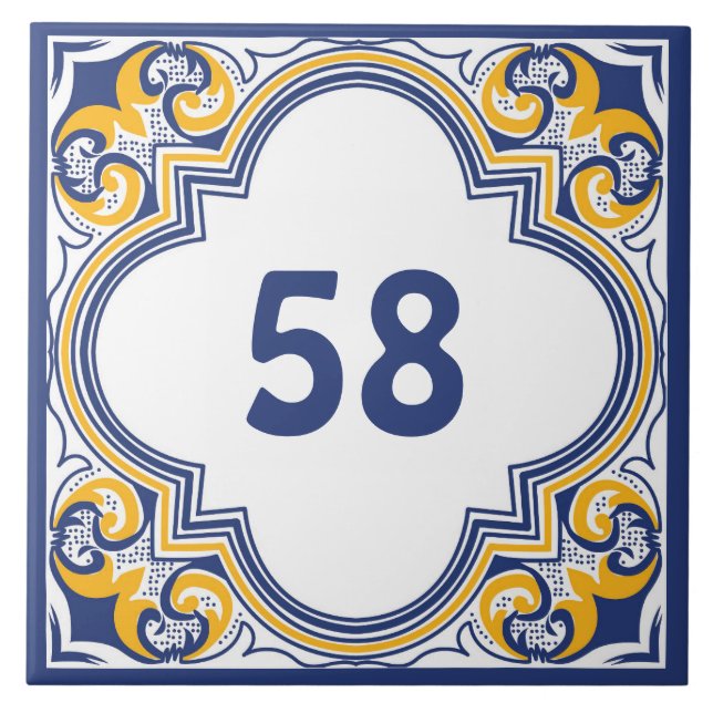 Carreau 💙 💛 avec numéro de maison bleu et jaune Azulejos (Devant)