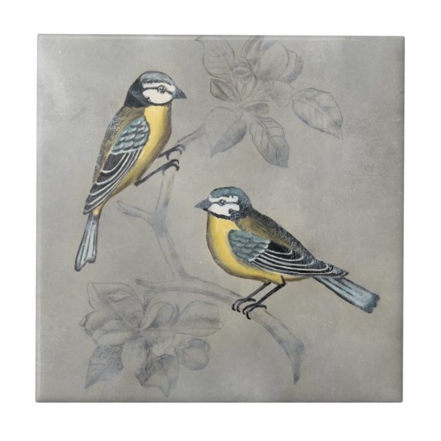 Carreau Aviaire argenté | Couple d'oiseaux (Devant)
