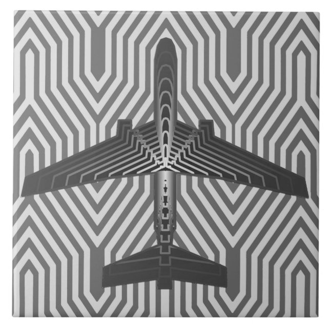 Carreau Avion d'art déco, graphite et gris argenté (Devant)