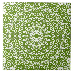 Carreau Avocado Green sur le Mandala blanc Kaleidoscope